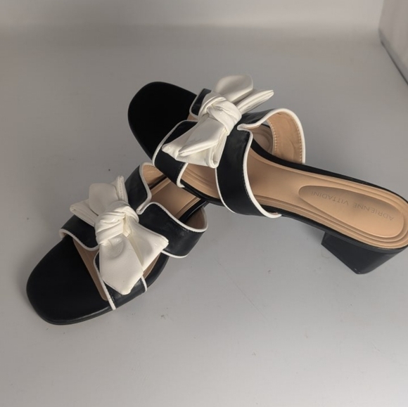 Adrienne Vittadini Black and White Bow Mules - Picture 2 of 7